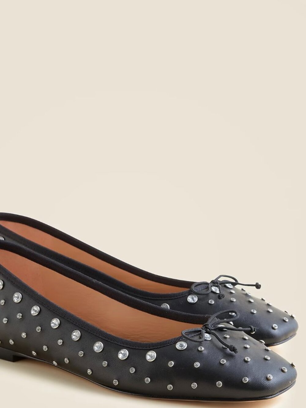 J.CREW QUINN SQUARE-TOE BALLET FLATS IN STUDDED LEATHER. COLOR: BLACK. SIZE: 7,5